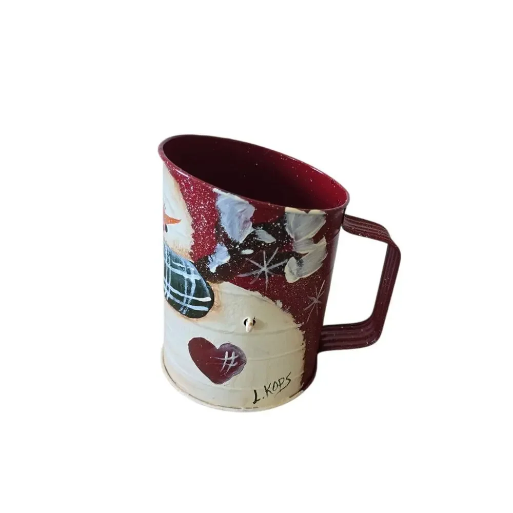 Vintage Hand Painted Signed Sifter Christmas Snowman Unique